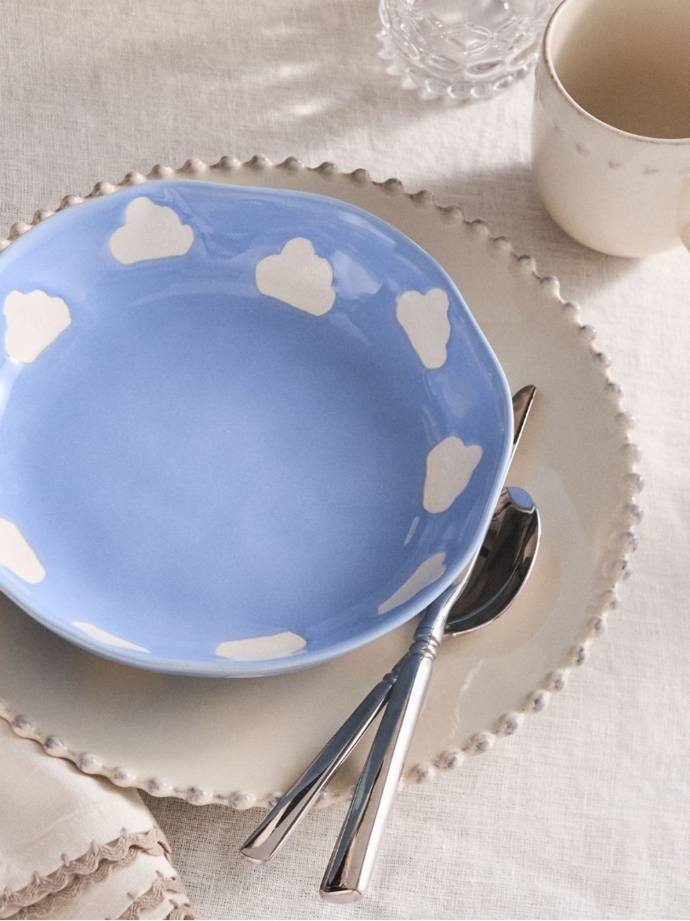 Anthropologie Vida pasta Bowl clouds Blue glazed Ceramic